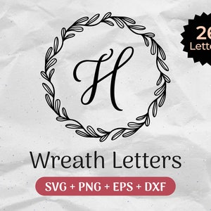 Couronne de lettres SVG Bundle, couronne monogramme Svg, cercle monogramme Svg, alphabet clipart nom de famille initial usage commercial couper des fichiers Png/Eps/Dxf