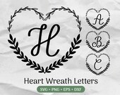 Monogram SVG Bundle, Last Name Svg, Initial Monogram Svg, Flourish Alphabet Clipart, Heart Wreath Letter Commercial Use Cut File Png/Eps/Dxf
