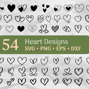 54 Heart SVG Bundle, Love Clipart, Doodle Heart SVG, Hand Drawn Heart SVG, Heart Outline Svg Bundle Uso comercial Arquivos cortados Svg/Png/Eps/Dxf