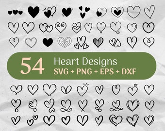 54 Heart SVG Bundle, Love Clipart, Doodle Heart SVG, Hand Drawn Heart SVG, Heart Outline Svg Bundle Commercial Use Cut Files Svg/Png/Eps/Dxf