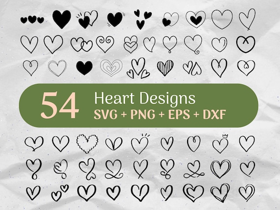 54 Heart SVG Bundle, Love Clipart, Doodle Heart SVG, Hand Drawn Heart SVG, Heart Outline Svg Bundle Commercial Use Cut Files Svg/Png/Eps/Dxf