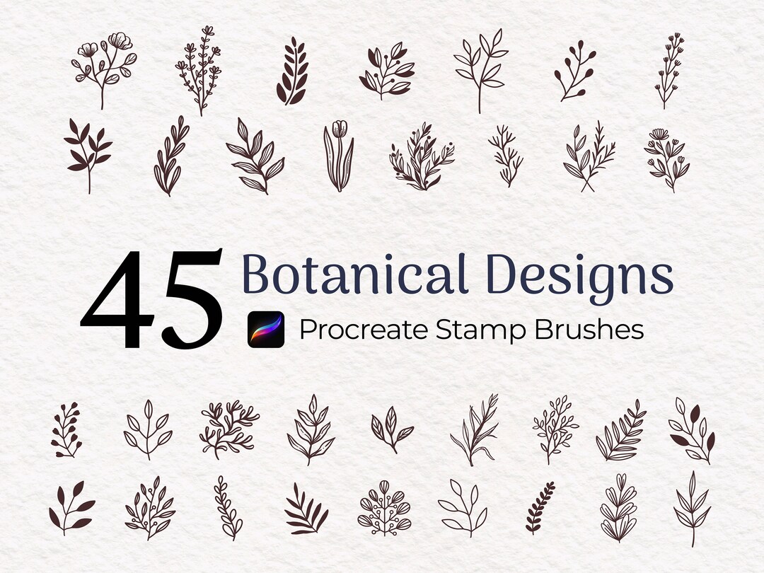 45 Botanical Procreate Stamps, Floral Procreate Brush Set, Flower ...