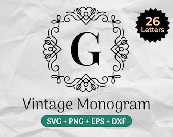 Initial Monogram SVG, Vintage Monogram Svg, Monogram Alphabet Svg Bundle, Fancy Font Letter Clipart Commercial Use Cut Files Svg/Png/Eps/Dxf
