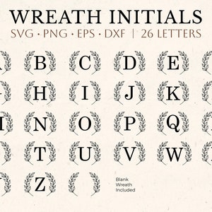 Pacchetto SVG monogramma, cognome SVG, monogramma iniziale SVG, clipart alfabeto Flourish, file di taglio per uso commerciale del font lettera Laurel Png/Eps/Dxf