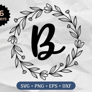 Bundle monogramme SVG, nom de famille Svg, Svg monogramme initial, s'épanouir alphabet clipart, police de lettre Laurel usage Commercial couper des fichiers Png/Eps/Dxf
