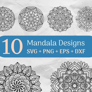10 Mandala SVG Bundle, Mandala Clipart, Mandala da colorare, Zentangle SVG, Mandala Stencil Uso commerciale Cut Files Svg/Png/Eps/Dxf