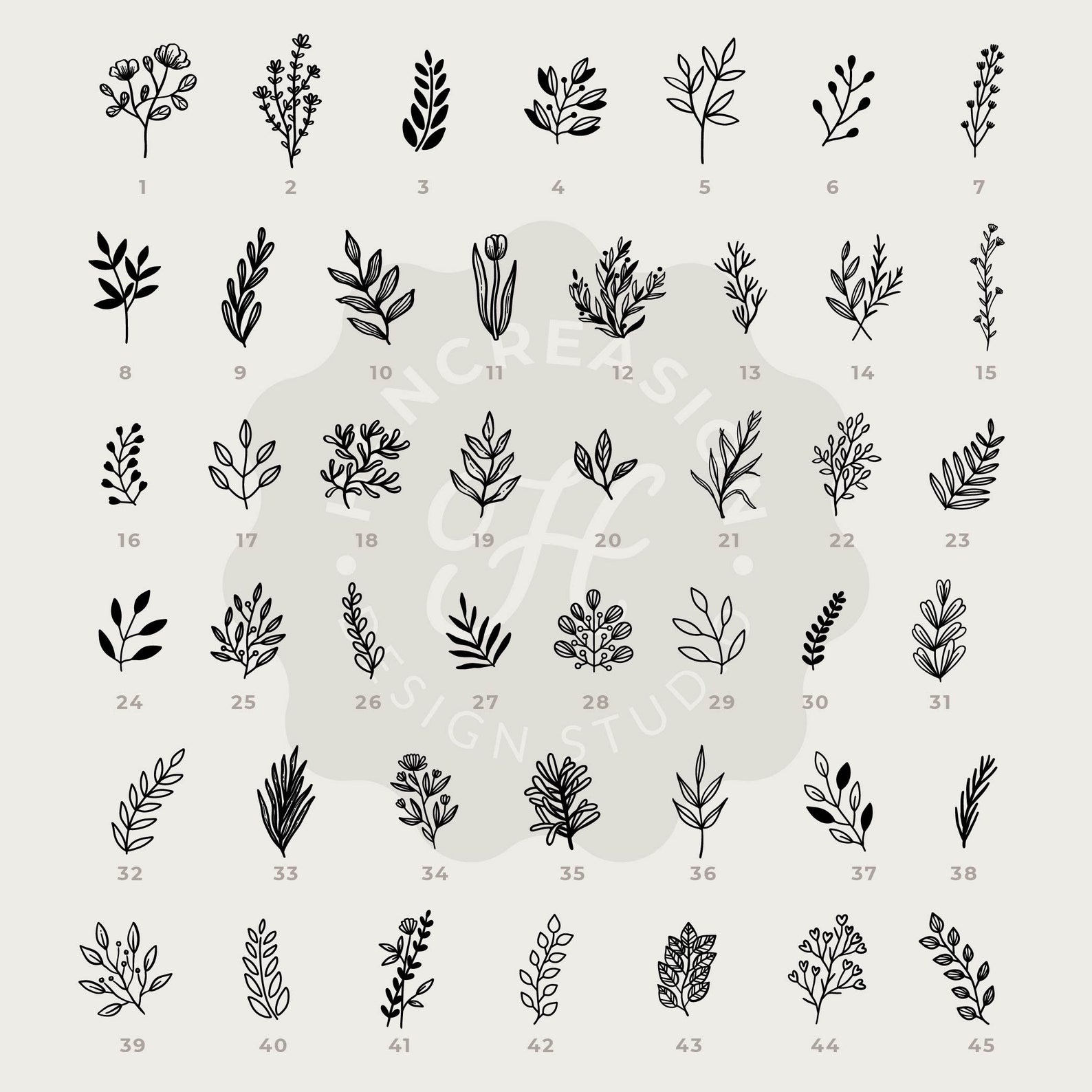 45 Botanical Procreate Stamps, Floral Procreate Brush Set, Flower ...