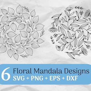 6 Bloemen Mandala SVG Bundel, Mandala Clipart, Bloem Kleurplaten, Zentangle SVG, Mandala Stencil Commercieel Gebruik Snijbestanden Svg/Png/Eps/Dxf