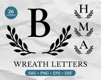 Monogram SVG Bundle, Last Name Svg, Initial Monogram Svg, Flourish Alphabet Clipart, Laurel Letter Font Laser Cut File, Family Name Wood Cut