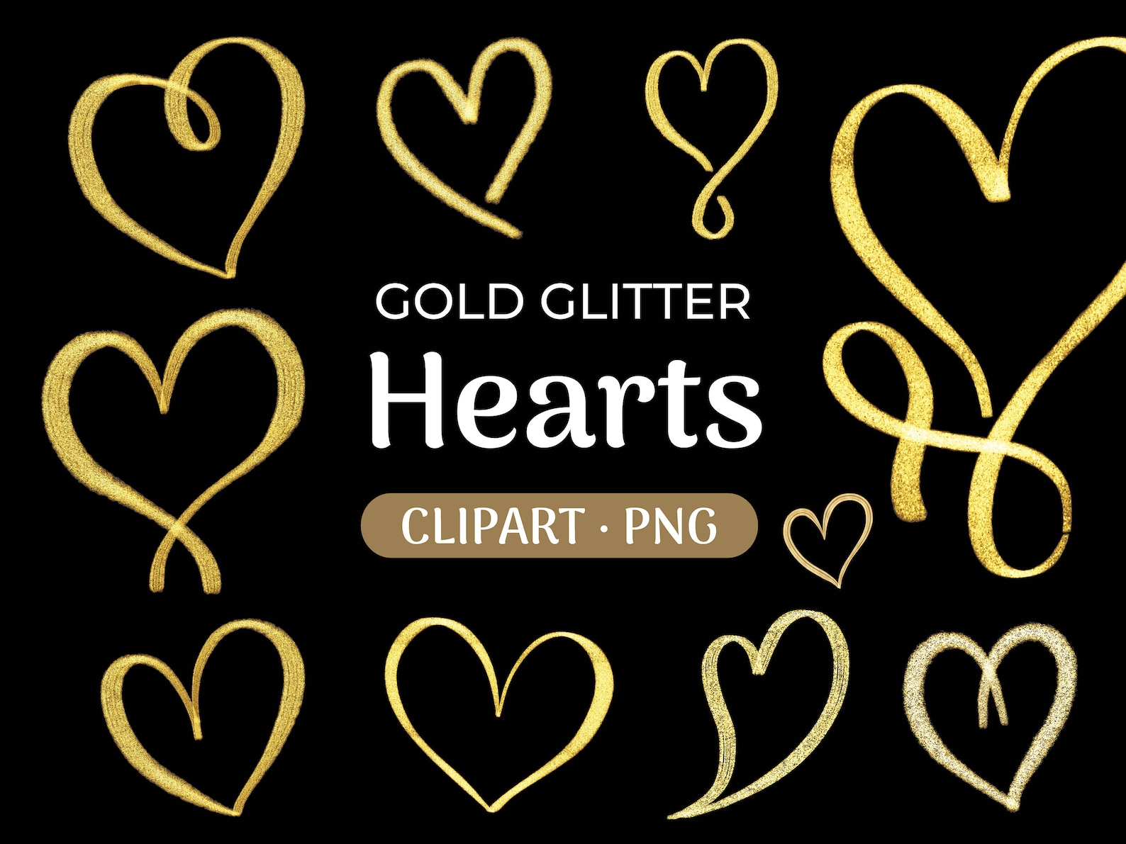 21 Gold Glitter Heart Clipart Bundle, Glitter Heart Outline, Valentines ...