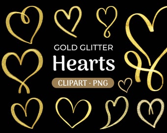 21 ゴールド グリッター ハート クリップアート バンドル、グリッター ハート アウトライン、バレンタイン クリップアート、昇華 PNG ラブ クリップアート オーバーレイ手描きデジタル