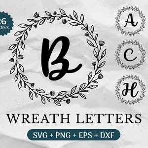 Pacchetto SVG monogramma, cognome SVG, monogramma iniziale SVG, clipart alfabeto Flourish, file di taglio laser carattere lettera Laurel, nome di famiglia in legno tagliato