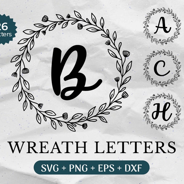 Monogram SVG Bundle, Last Name Svg, Initial Monogram Svg, Flourish Alphabet Clipart, Laurel Letter Font Laser Cut File, Family Name Wood Cut