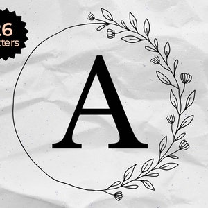 Lettere di ghirlanda SVG, monogramma di ghirlanda SVG, monogramma iniziale SVG, clipart dell'alfabeto, file di taglio per uso commerciale del font di lettere di alloro Png/Eps/Dxf