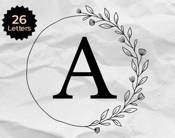 Wreath Letters SVG, Wreath Monogram Svg, Initial Monogram Svg, Alphabet Clipart, Laurel Letter Font Commercial Use Cut Files Png/Eps/Dxf