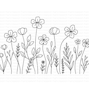 Flower Meadow Svg Bundle, Line Art Flower Svg, Wildflower Svg, Floral Svg, Botanical PNG, Greenery Clipart, Leaf Vector, Cut Files DXF image 5