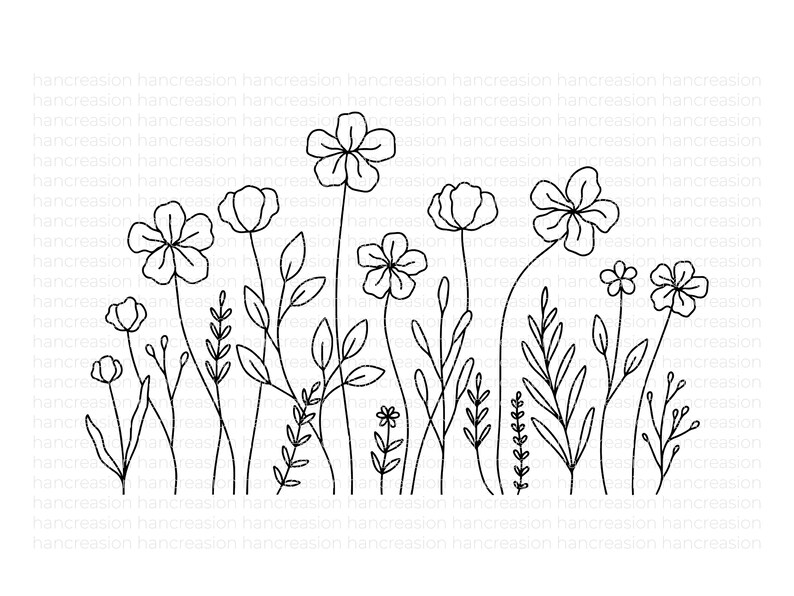 Flower Meadow Svg Bundle, Line Art Flower Svg, Wildflower Svg, Floral Svg, Botanical PNG, Greenery Clipart, Leaf Vector, Cut Files DXF image 5