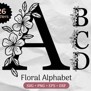 Floral Alphabet SVG, Last Name Svg, Initial Monogram Svg, Flourish Svg, Wedding Svg, Flower Letter Font, Cut File Clipart Png/Eps/Dxf