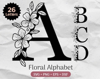 Floral Alphabet SVG, Last Name Svg, Initial Monogram Svg, Flourish Svg, Wedding Svg, Flower Letter Font, Cut File Clipart Png/Eps/Dxf