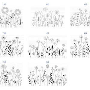 Flower Meadow Svg Bundle, Line Art Flower Svg, Wildflower Svg, Floral Svg, Botanical PNG, Greenery Clipart, Leaf Vector, Cut Files DXF image 10