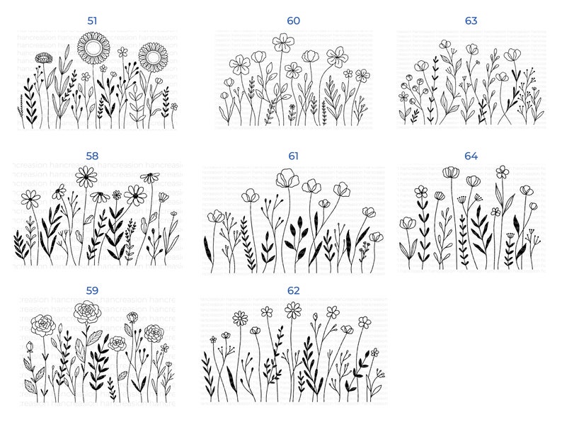 Flower Meadow Svg Bundle, Line Art Flower Svg, Wildflower Svg, Floral Svg, Botanical PNG, Greenery Clipart, Leaf Vector, Cut Files DXF image 10