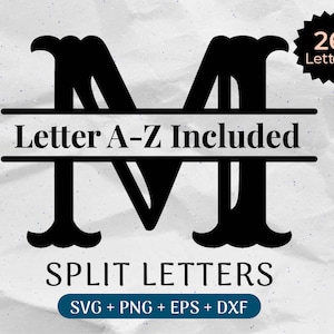 Gesplitste monogram SVG-bundel, gemorste letter Svg, vissenstaart alfabet sjabloon, achternaam Svg, familienaamlijst, eerste gesneden bestanden, png, eps dxf