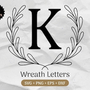 Letras de corona SVG, monograma de hoja SVG, monograma inicial SVG, clipart del alfabeto, archivos de corte de uso comercial de letras de laurel Png/Eps/Dxf