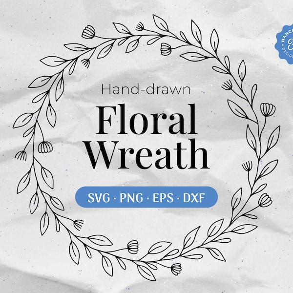 Hand Drawn Floral Wreath SVG, Flower Border Clipart, Laurel Wreath Svg, Circle Leaf Frame Png, Commercial Use Cut Files