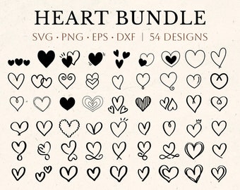 54 Heart SVG Bundle, Love Clipart, Doodle Heart SVG, Hand Drawn Heart SVG, Heart Outline Svg Bundle Commercial Use Cut Files Svg/Png/Eps/Dxf