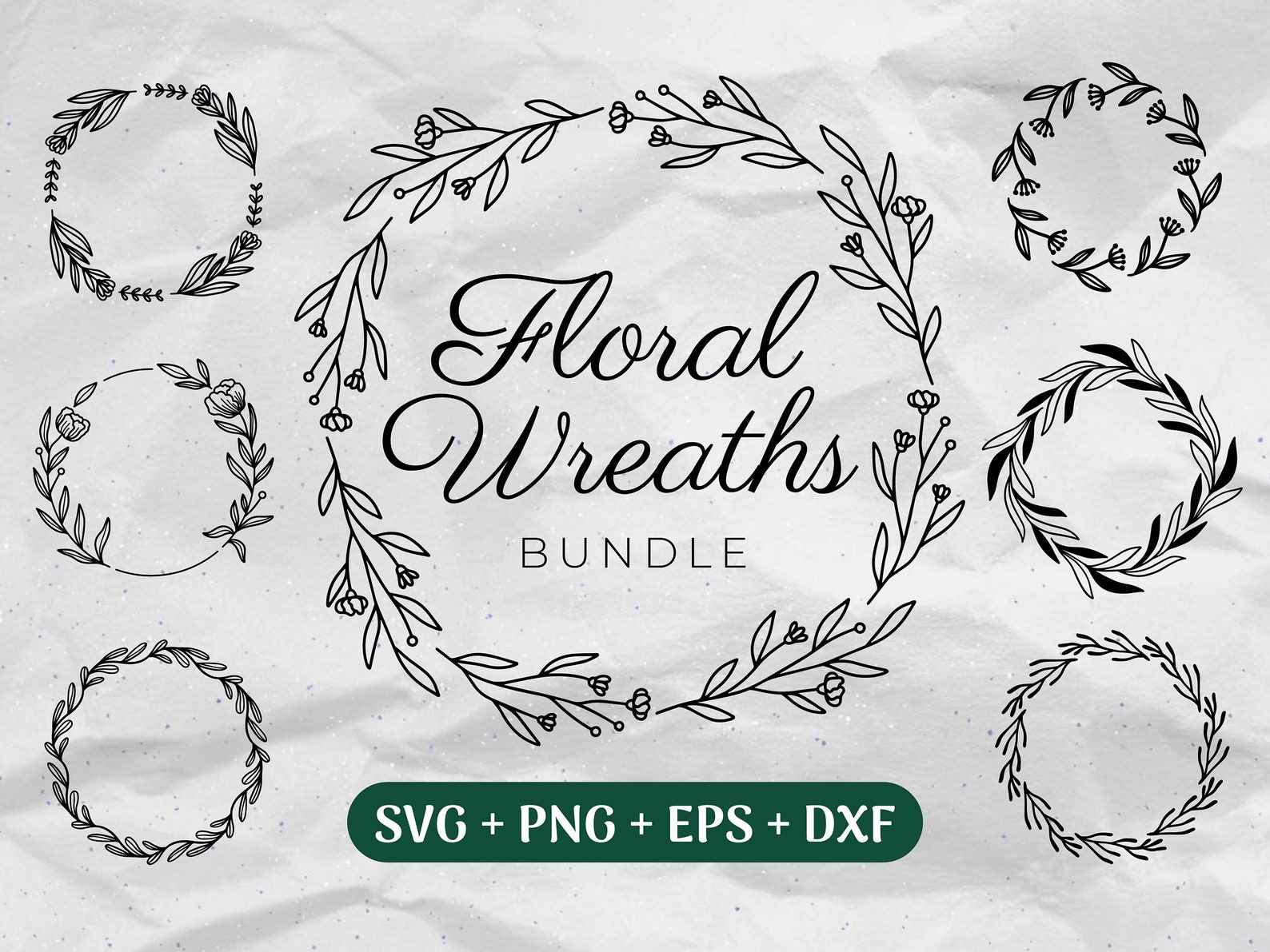 Floral Wreath SVG Bundle Flower Wreath Clipart Hand Drawn - Etsy