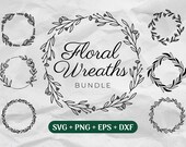 Floral Wreath SVG Bundle, Flower Wreath Clipart, Hand Drawn Laurel Wreath Svg, Circle Frame Svg, Commercial Use Cut Files Svg/Png/Eps/Dxf