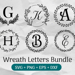 Monogramm SVG-Bundle, Nachname svg, Anfangsmonogramm svg, Flourish Alphabet Clipart, Laurel Letter Font Kommerzielle Nutzung Schnittdateien Png/Eps/Dxf