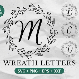 Pacchetto SVG monogramma, cognome SVG, monogramma iniziale SVG, clipart alfabeto Flourish, file di taglio laser carattere lettera Laurel, nome di famiglia in legno tagliato