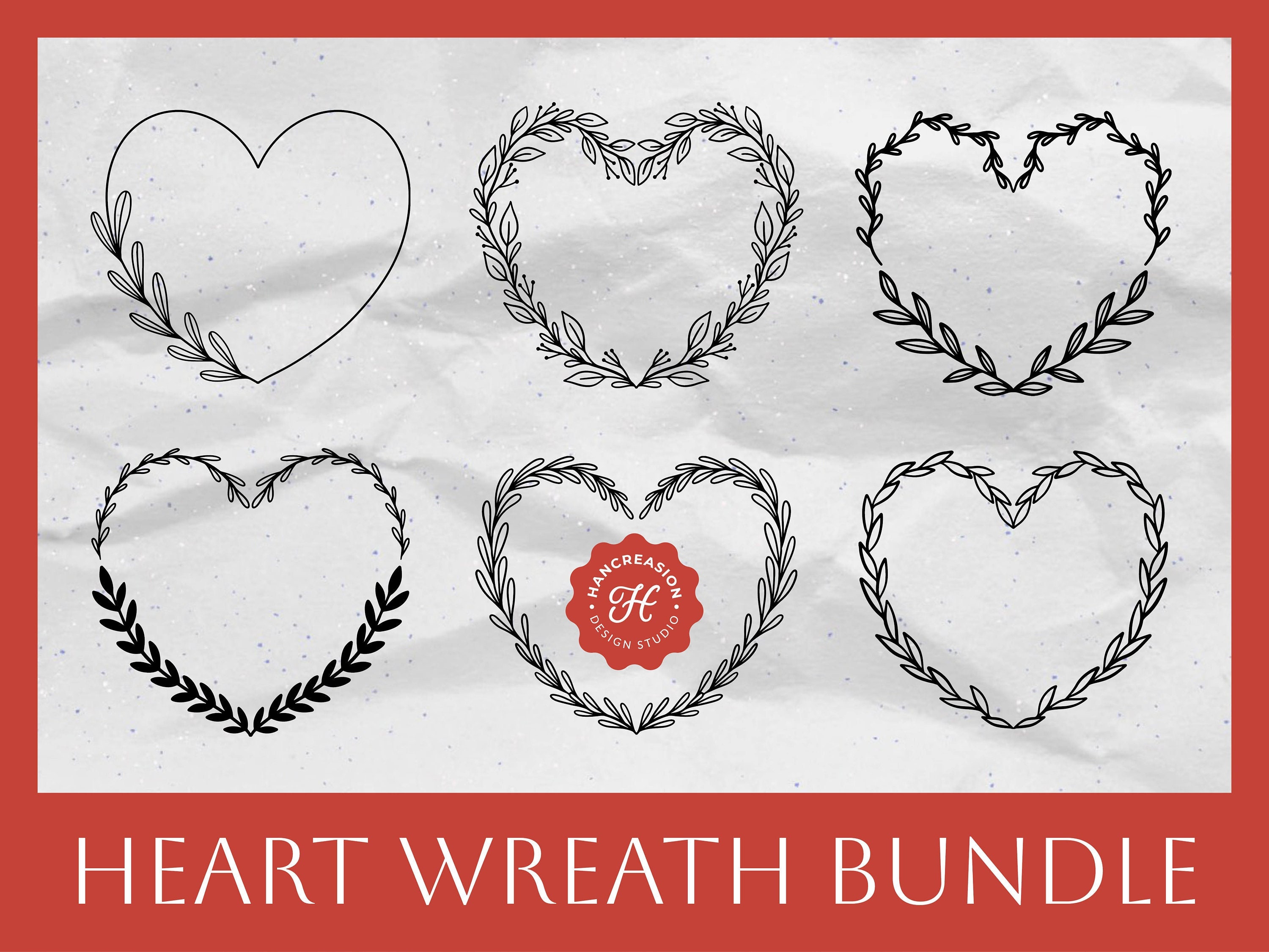 Heart Wreath SVG Bundle, Floral Wreath Svg, Flourish Svg, Border Svg ...