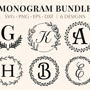 Paquete de SVG de monogramas, SVG de apellido, SVG de monogramas iniciales, clipart de alfabeto florido, archivos de corte de uso comercial de fuente de letra Laurel Png/Eps/Dxf
