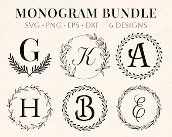 Monogram SVG Bundle, Last Name Svg, Initial Monogram Svg, Flourish Alphabet Clipart, Laurel Letter Font Commercial Use Cut Files Png/Eps/Dxf