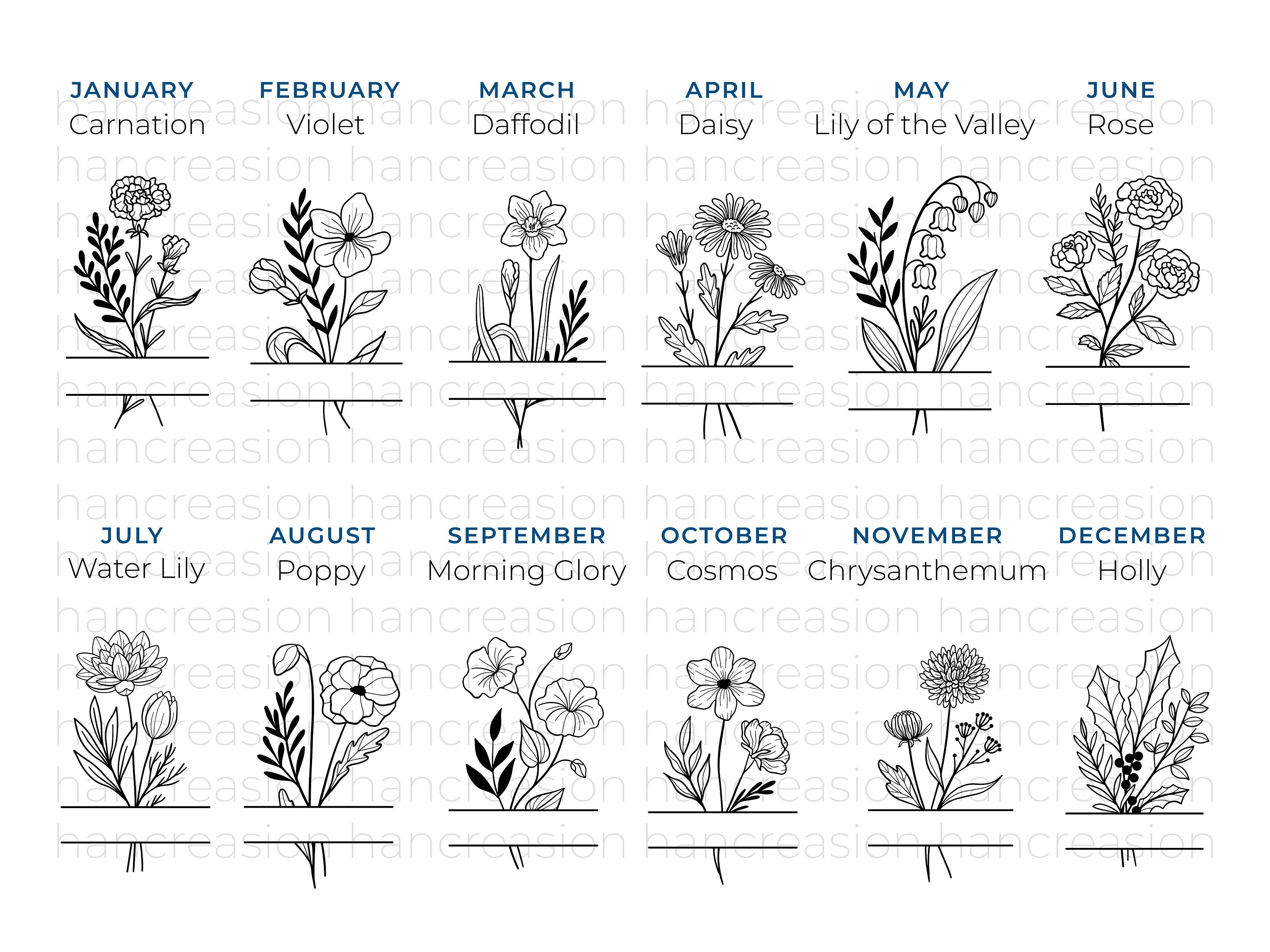 Birth Month Flower Frame SVG Bundle Bouquet Clipart Floral - Etsy