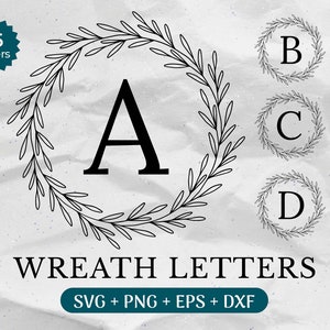 Pacchetto SVG monogramma, cognome SVG, monogramma iniziale SVG, clipart alfabeto Flourish, file di taglio laser carattere lettera Laurel, nome di famiglia in legno tagliato