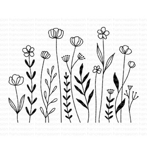 Flower Meadow Svg Bundle, Line Art Flower Svg, Wildflower Svg, Floral Svg, Botanical PNG, Greenery Clipart, Leaf Vector, Cut Files DXF image 9
