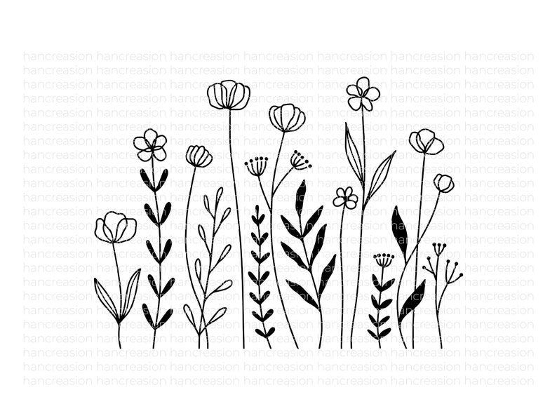 Flower Meadow Svg Bundle, Line Art Flower Svg, Wildflower Svg, Floral Svg, Botanical PNG, Greenery Clipart, Leaf Vector, Cut Files DXF image 9