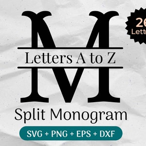 Pacchetto SVG monogramma diviso, lettera rovesciata in formato Svg, clipart alfabeto, cognome in formato Svg, cornice del nome di famiglia, file di taglio per uso commerciale in formato Svg/Png/Eps/Dxf