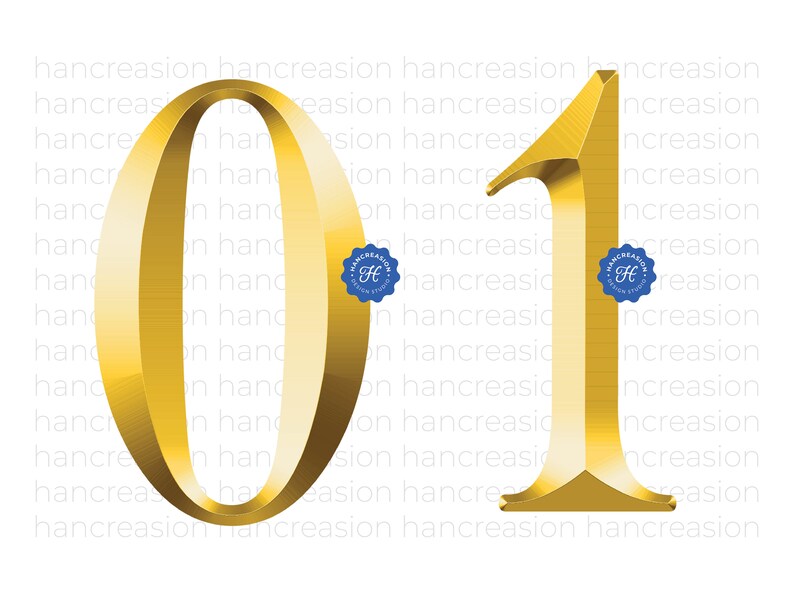 May include: A gold-colored 3D number "01" with a slight sheen. The numbers are set against a white background.