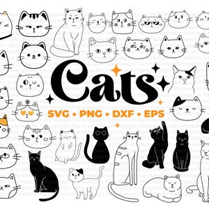 Cat Svg Bundle, Black Cat Svg, Cat Silhouette, Mignon Cat Clipart, Halloween Cat Svg, Cat Face Svg, Cat Lover svg, Paw Print svg, Cut Files