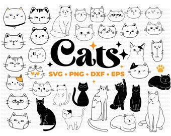 Cat Svg Bundle, Black Cat Svg, Cat Silhouette, Cute Cat Clipart, Halloween Cat Svg, Cat Face Svg, Cat Lover Svg, Paw Print Svg, Cut Files