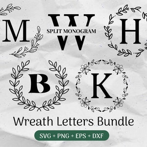 Monogramm SVG-Bundle, Nachname Svg, ursprüngliches Monogramm, Flourish Alphabet Clipart, Familie Schneidebrett Laurel Buchstabenschnittdateien Png/Eps/Dxf