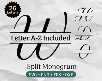 Split Monogram SVG Bundle, Spilt Letter Svg, Alphabet Clipart, Last Name Svg, Family Name Frame, Commercial Use Cut Files Svg/Png/Eps/Dxf