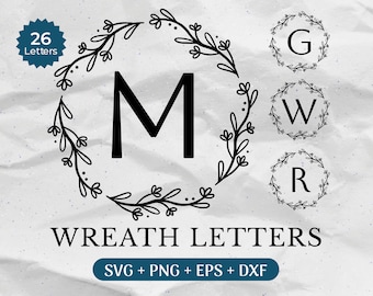 Monogram SVG Bundle, Last Name Svg, Initial Monogram Svg, Flourish Alphabet Clipart, Laurel Letter Font Commercial Use Cut Files Png/Eps/Dxf