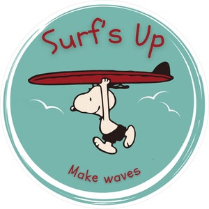 Surfs Up Peanut Surfing Vinyl Sticker Camper camping Skate T5 T4 T3 T25 T1 Van Decal Bus retro Surf Surfboard Kayak  windsurfing Transporter