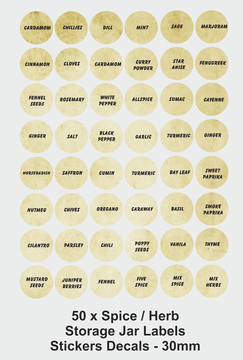 50 X Spice and Herb Jar Labels Stickers Decals 30mm Round Etsy