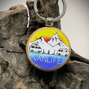 Holz Schlüsselanhänger Van Life Adventure Camper Camping Fob T4 T5 T25 T1 T2 One Life Live it Bus Van Wohnwagen Y